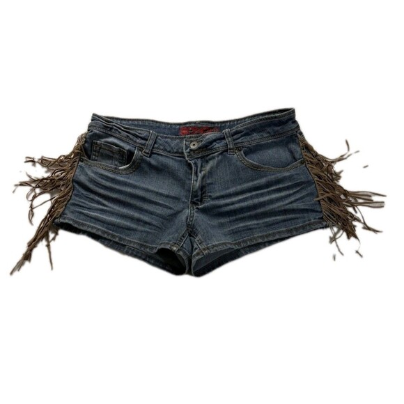 ​BONGO Size 11 Blue Womens Jean Shorts Fringe Sides Low Rise Western Boho - Picture 1 of 5